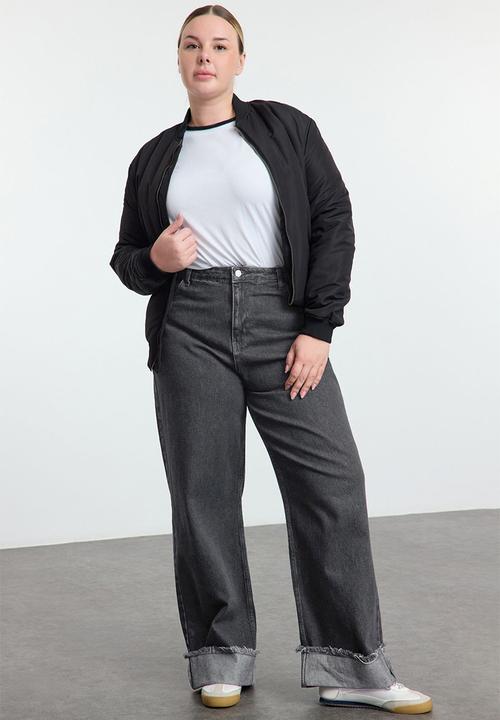 Trendyol - Plus size high waist wide leg jeans - gray