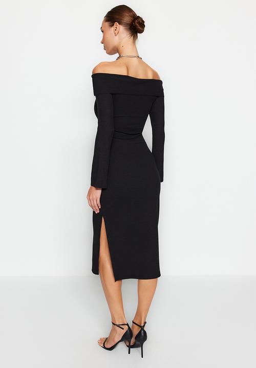 Trendyol - Midi Pencil Knit Dress - Black