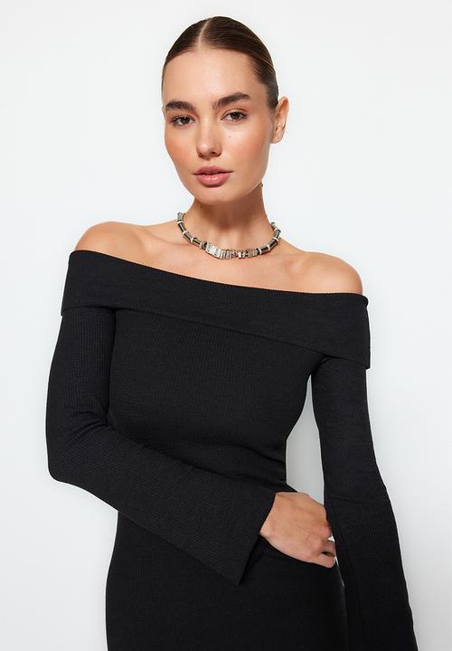 Trendyol - Midi Pencil Knit Dress - Black