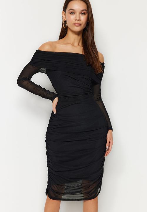 Trendyol - Midi Fitted Knit Dress - Black