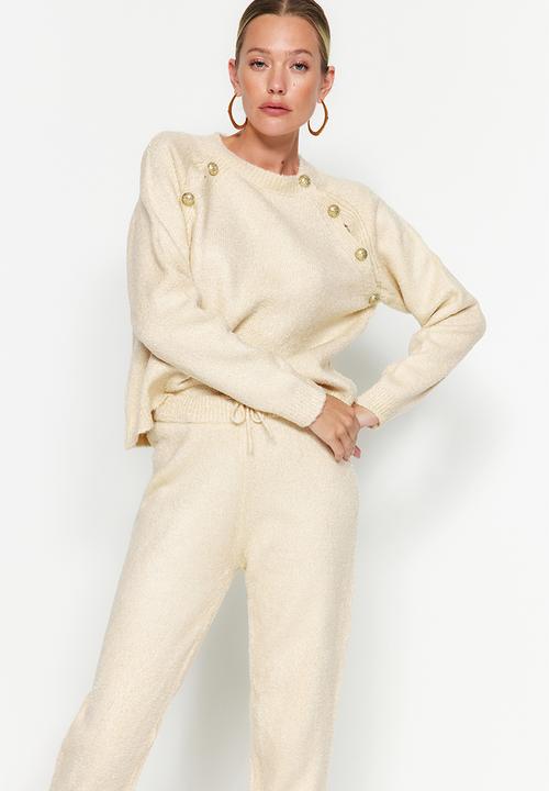 Trendyol - Button Detail Knitwear Bottom-Top Set - Stone