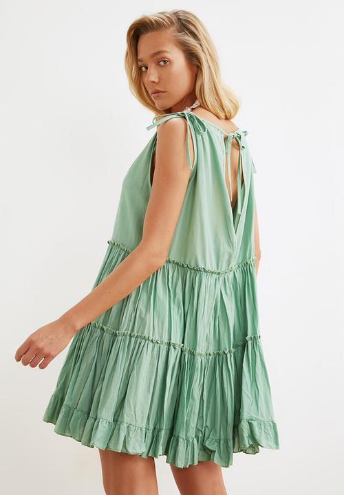 Trendyol - Mini Tiered Woven Dress - Green