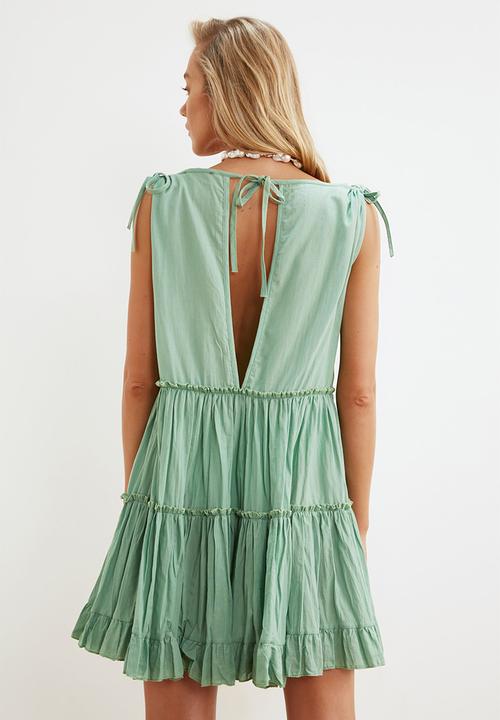 Trendyol - Mini Tiered Woven Dress - Green