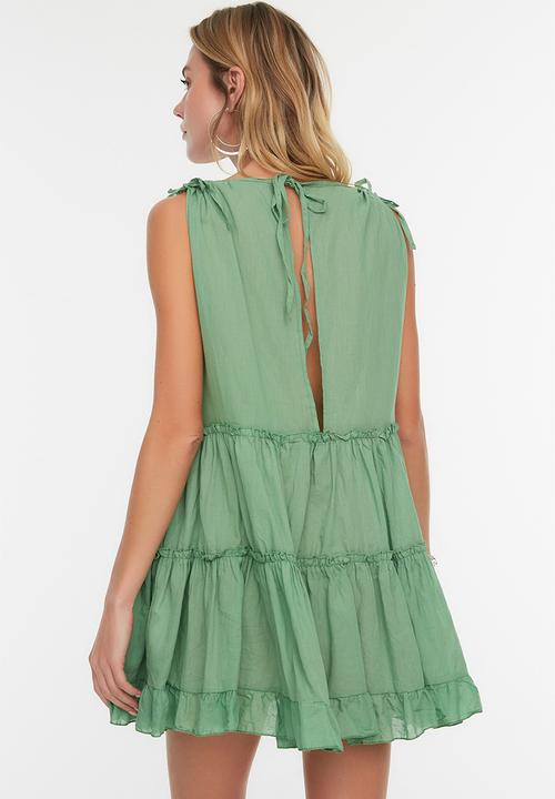 Trendyol - Mini Tiered Woven Dress - Green