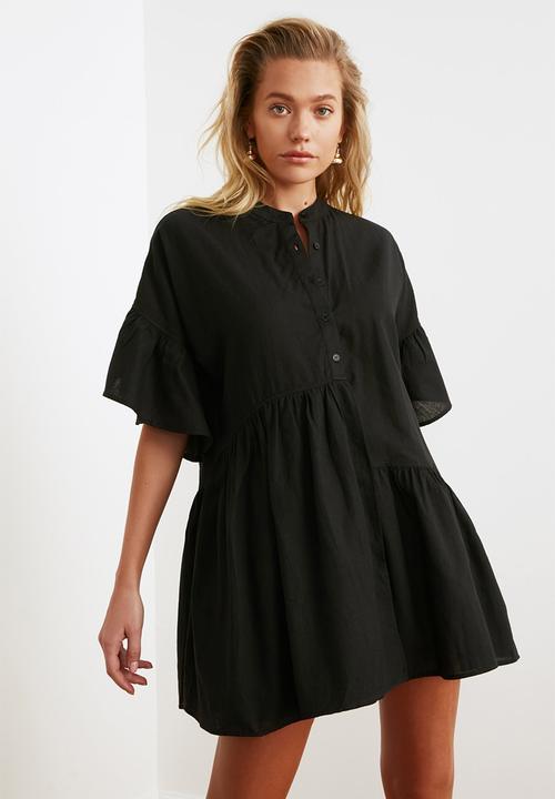 Trendyol - Mini Short Sleeve Tiered Dress - Black
