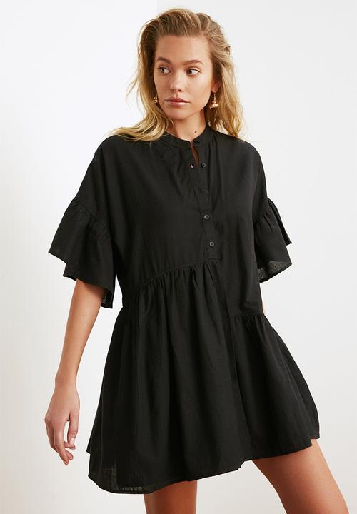 Trendyol - Mini Short Sleeve Tiered Dress - Black
