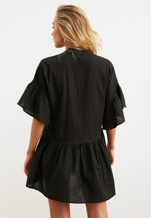 Trendyol - Mini Short Sleeve Tiered Dress - Black