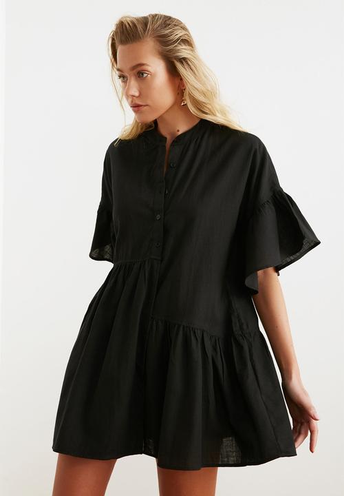 Trendyol - Mini Short Sleeve Tiered Dress - Black