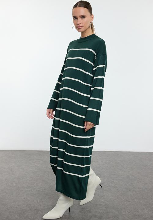 Trendyol - Maxi Aline Striped Knitwear Dress - Dark green