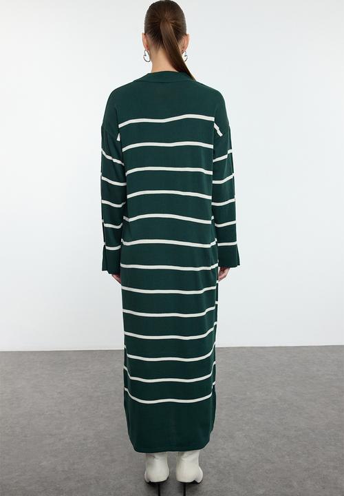 Trendyol - Maxi Aline Striped Knitwear Dress - Dark green