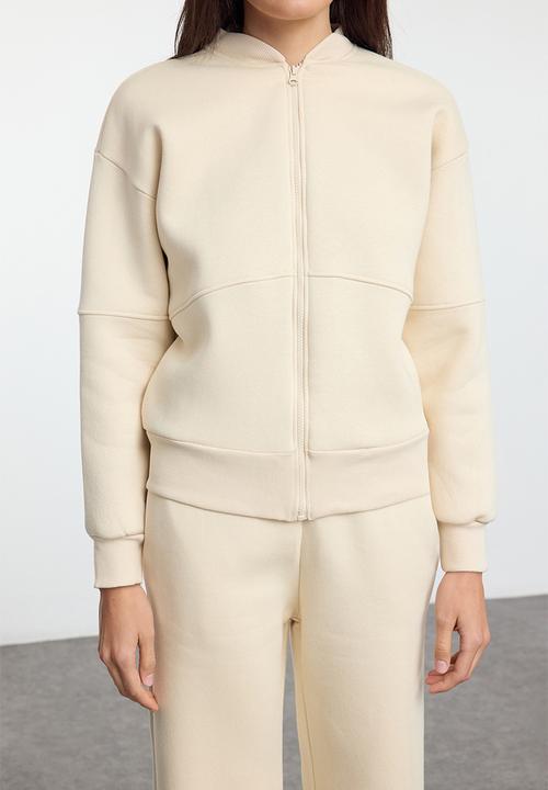 Trendyol - Fleece Zippered Thick Stone Color Oversize Tracksuit Set  - Stone