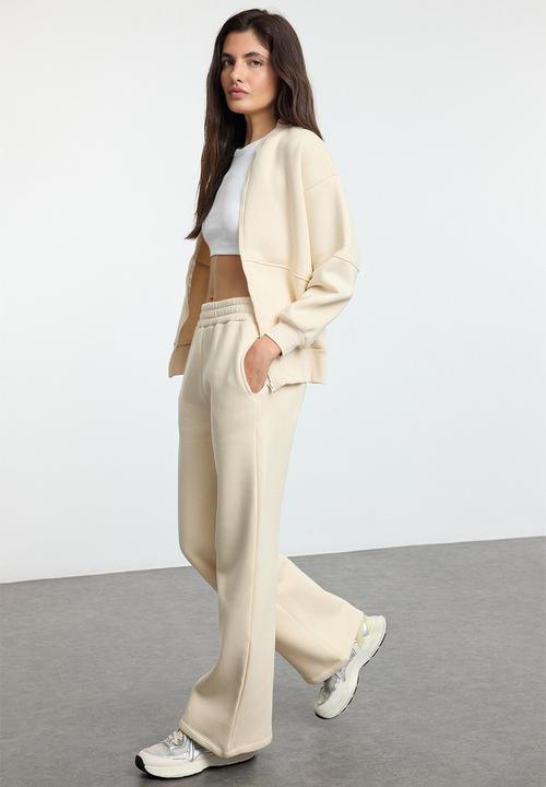 Trendyol - Fleece Zippered Thick Stone Color Oversize Tracksuit Set  - Stone