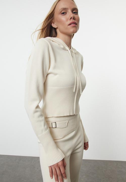 Trendyol - Special Thread Hooded Knitwear Bottom-Top Suit Set - Stone