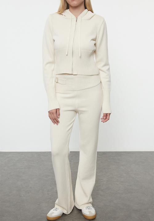 Trendyol - Special Thread Hooded Knitwear Bottom-Top Suit Set - Stone