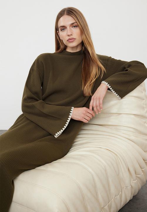 Trendyol - Maxi Straight cut knitwear Dress - Khaki
