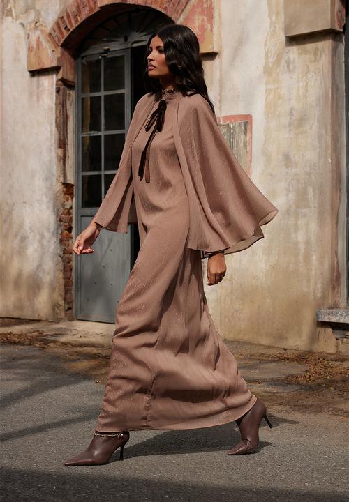 Trendyol - Maxi Tied Neck Dress - Brown
