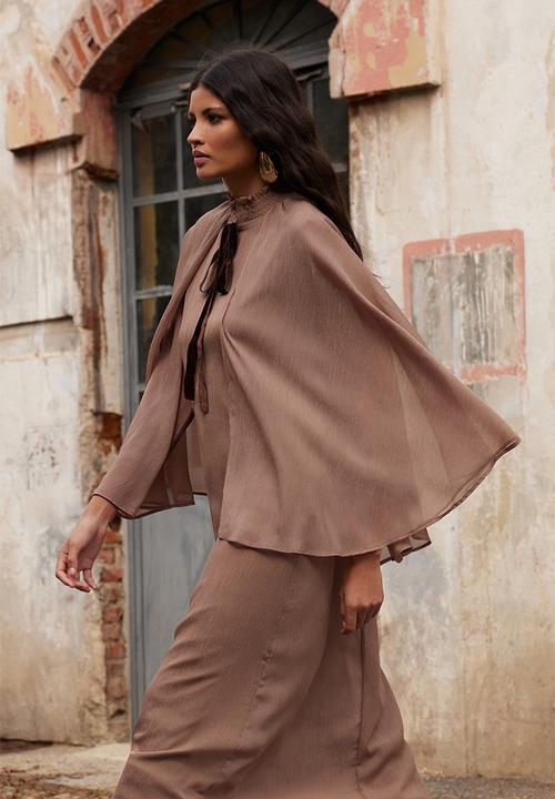 Trendyol - Maxi Tied Neck Dress - Brown