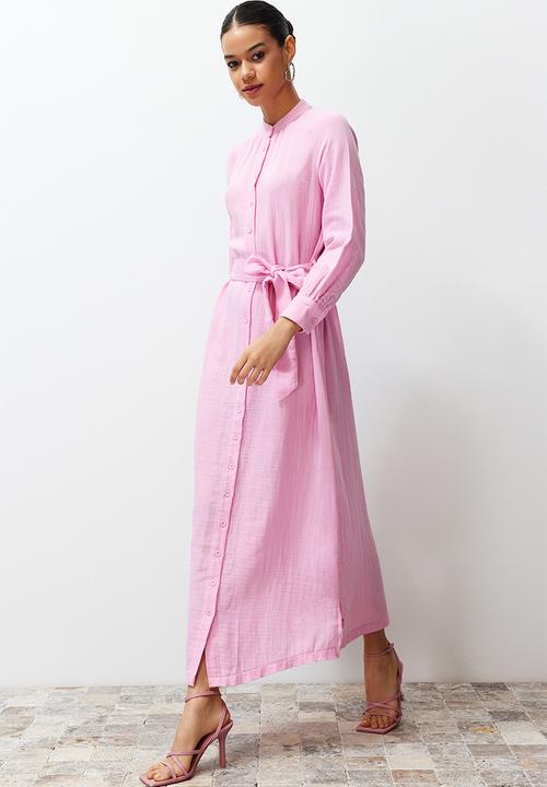 Trendyol - Maxi Woven Buttoned Up Dress - Pink