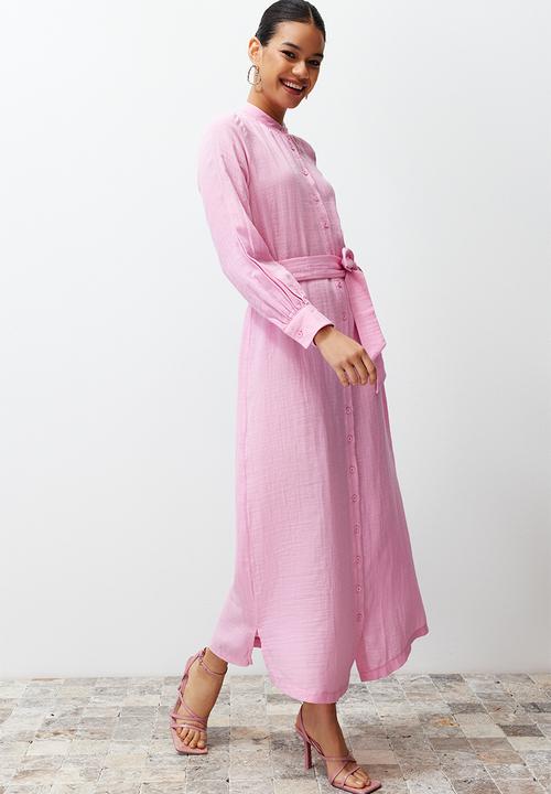 Trendyol - Maxi Woven Buttoned Up Dress - Pink