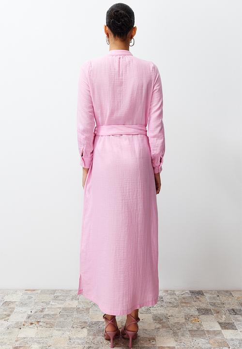 Trendyol - Maxi Woven Buttoned Up Dress - Pink