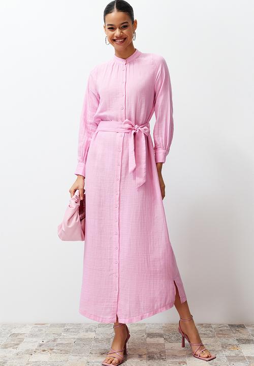 Trendyol - Maxi Woven Buttoned Up Dress - Pink