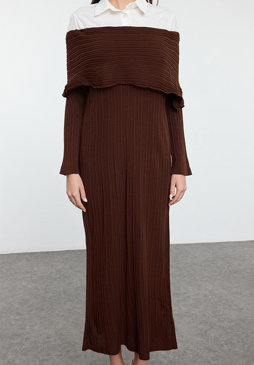 Trendyol - Maxi knit Drop Shoulder Dress - Brown