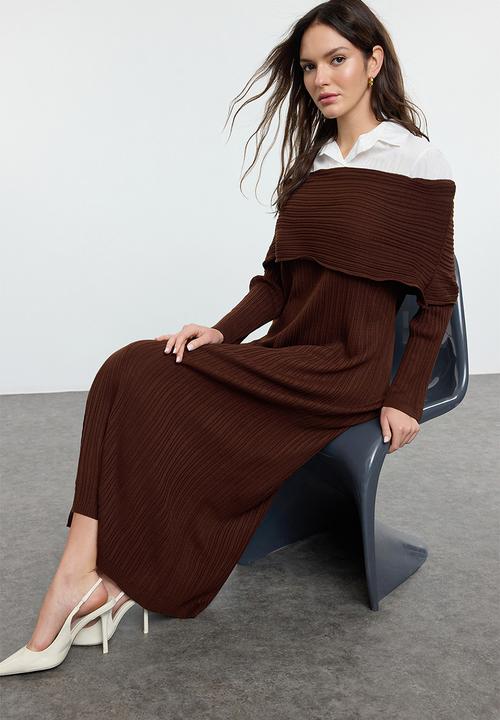 Trendyol - Maxi knit Drop Shoulder Dress - Brown