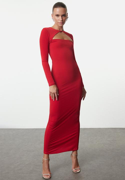 Maxi Knit Bodycon Formal Dress Dress - Red