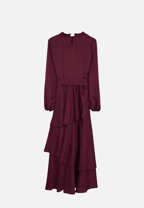Trendyol - Maxi A line High Neck Woven Dress - Burgundy