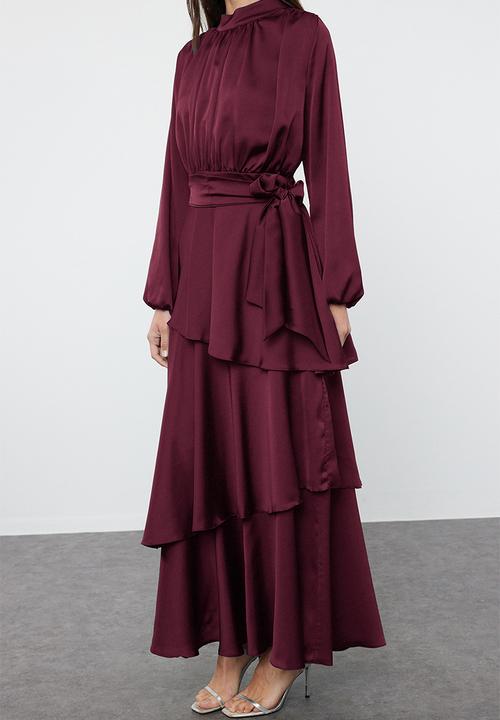 Trendyol - Maxi A line High Neck Woven Dress - Burgundy