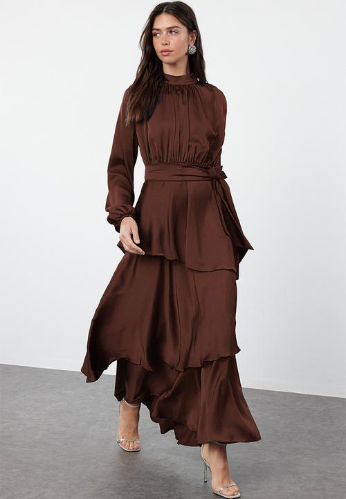 Trendyol - Maxi A line High Neck Woven Dress - Burgundy