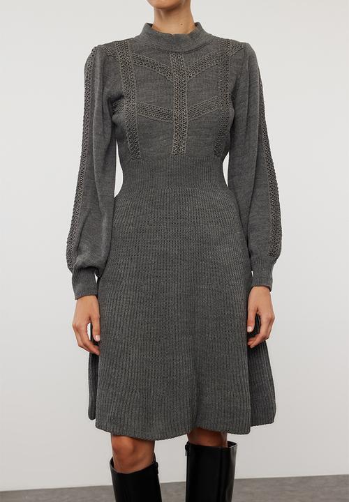 Trendyol - Midi Knit Dress - Grey