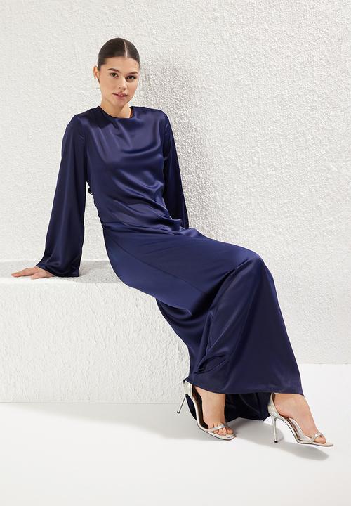 Trendyol - Maxi A line Satin Woven Dress - Navy
