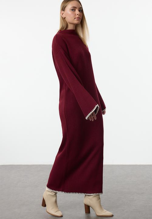 Trendyol - Maxi Straight cut knitwear Dress - Red