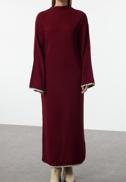 Trendyol - Maxi Straight cut knitwear Dress - Red