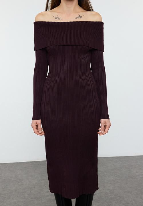 Trendyol - Midi Pencil Knitwear Dress - Plum