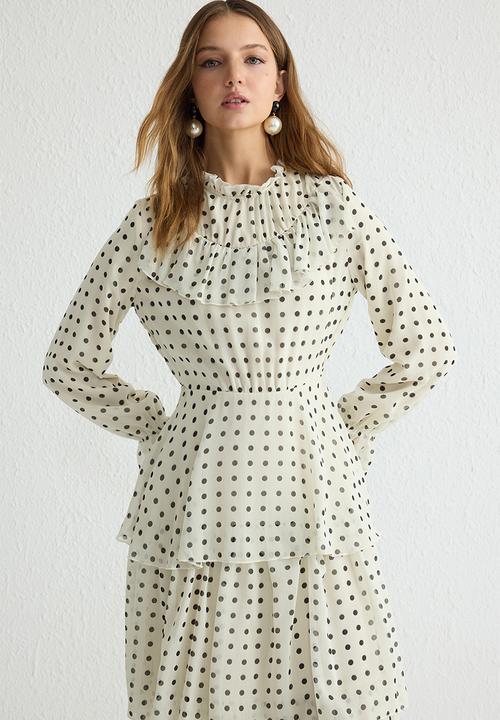 Trendyol - Maxi Polka Dot Woven Dress - Ecru