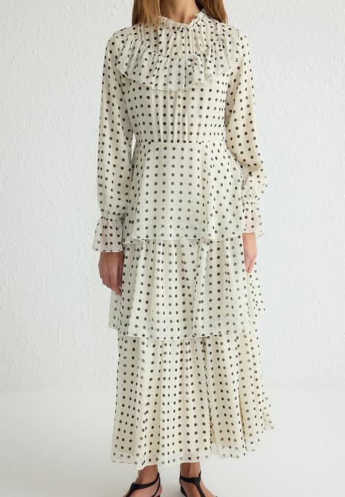 Trendyol - Maxi Polka Dot Woven Dress - Ecru