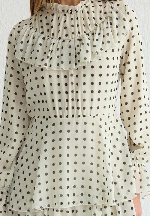 Trendyol - Maxi Polka Dot Woven Dress - Ecru