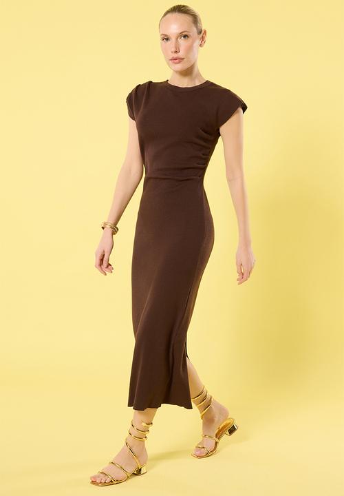 Trendyol - Midi Straight Cut Knit Dress - Brown