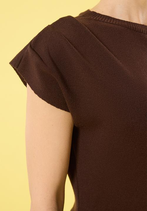 Trendyol - Midi Straight Cut Knit Dress - Brown