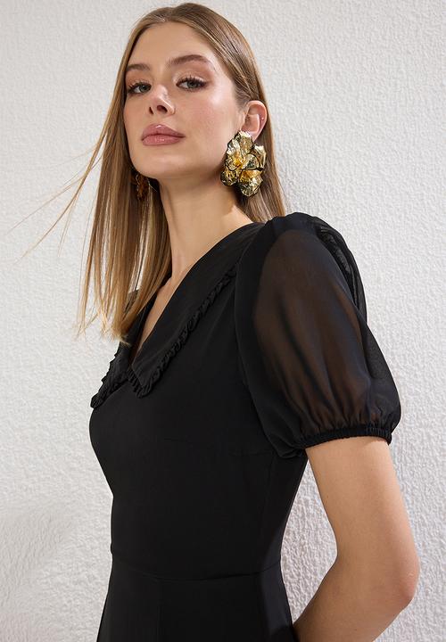 Trendyol - Midi Aline Woven Flat Collar Dress - Black