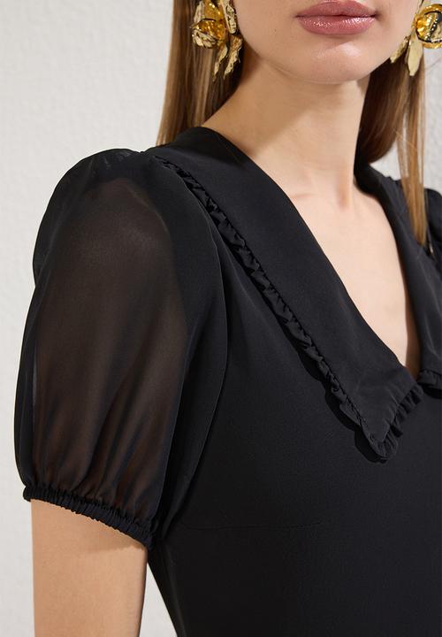 Trendyol - Midi Aline Woven Flat Collar Dress - Black