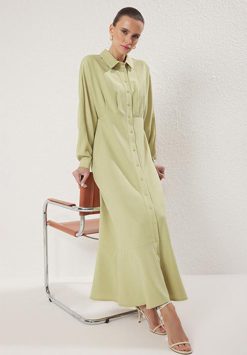 Trendyol - Maxi Woven  Buttoned Dress - Khaki