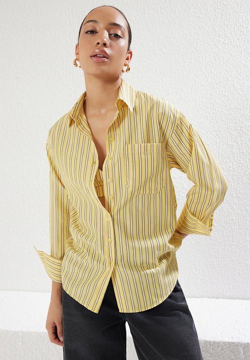 Trendyol - Striped Oversize Bustier Shirt - Yellow