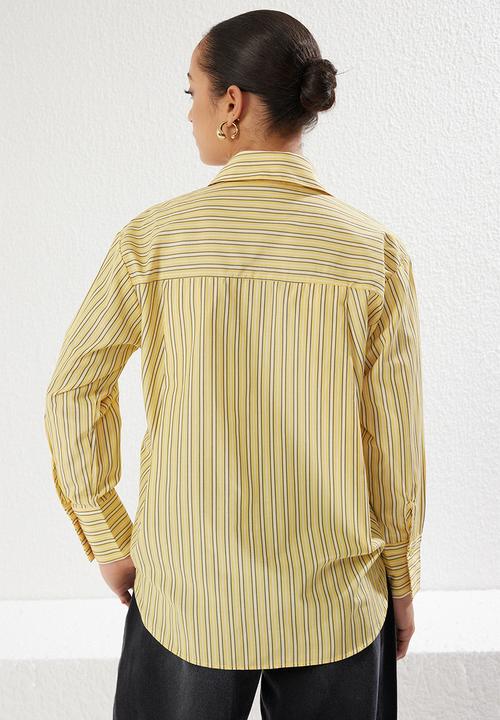Trendyol - Striped Oversize Bustier Shirt - Yellow