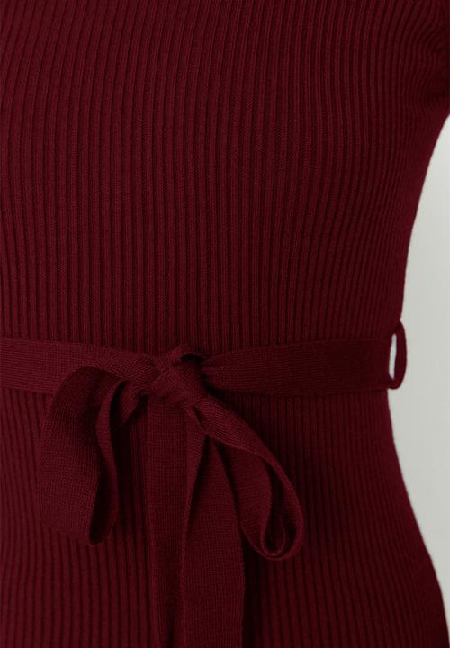 Trendyol - Midi Knit Tie Self Cloth Belt Dress - Burg