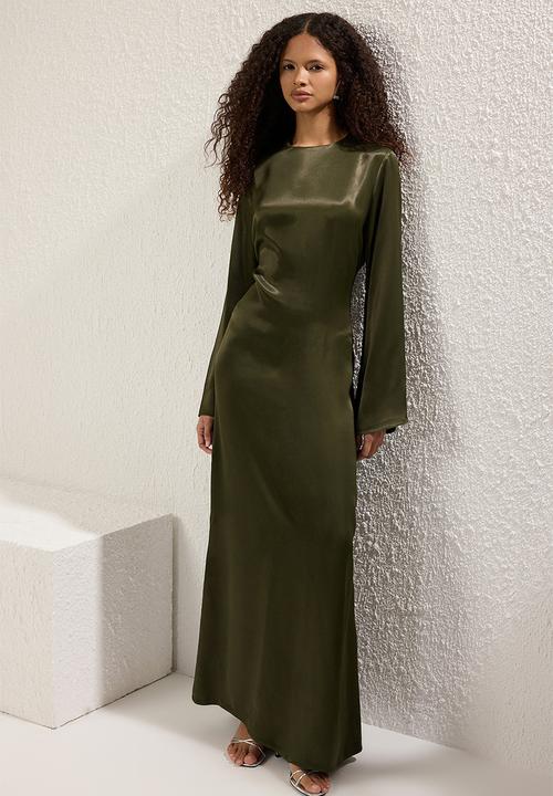 Trendyol - Maxi A line Satin Woven Dress - Khaki