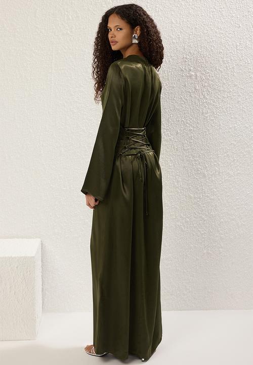 Trendyol - Maxi A line Satin Woven Dress - Khaki