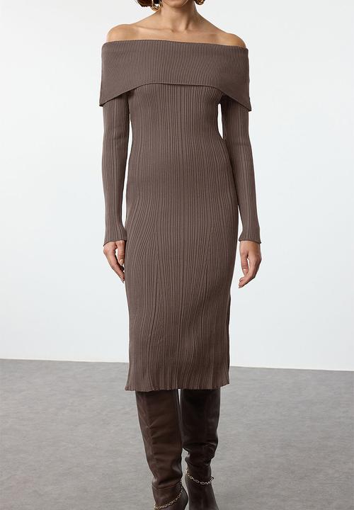 Trendyol - Midi Pencil Knitwear Dress - Brown